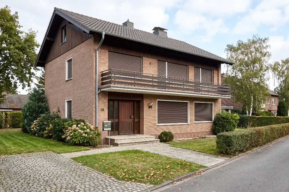 Gepflegtes Einfamilienhaus aus den 70er-Jahren mit heruntergelassenen Rollläden